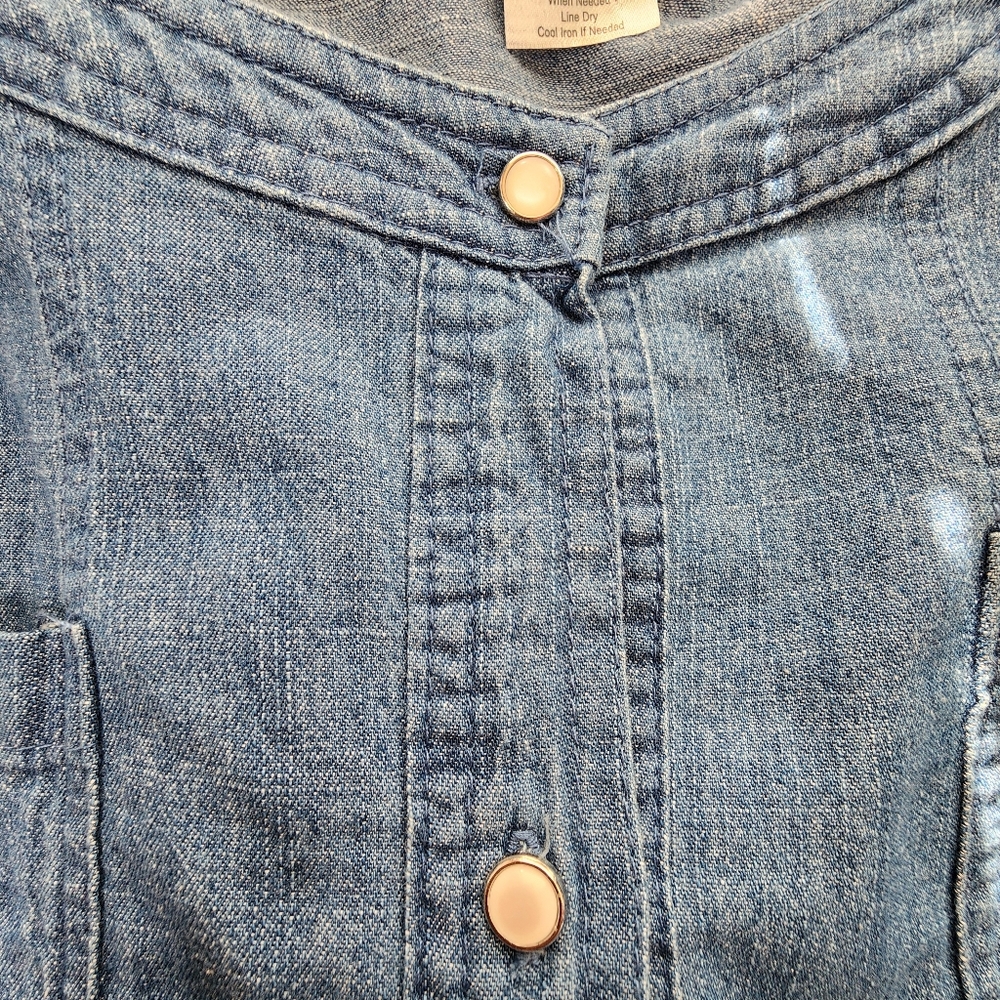Unbranded denim jacket top blouse with lace trim front buttons 2 pockets sz lrg - Picture 10 of 14